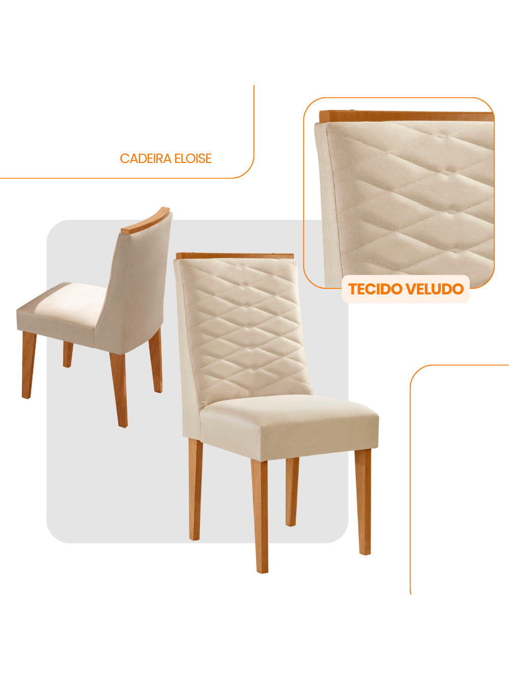 Conjunto com 2 Cadeiras MDF Eloise para Sala de Jantar Moderna Mobilia - Tork/Naturale