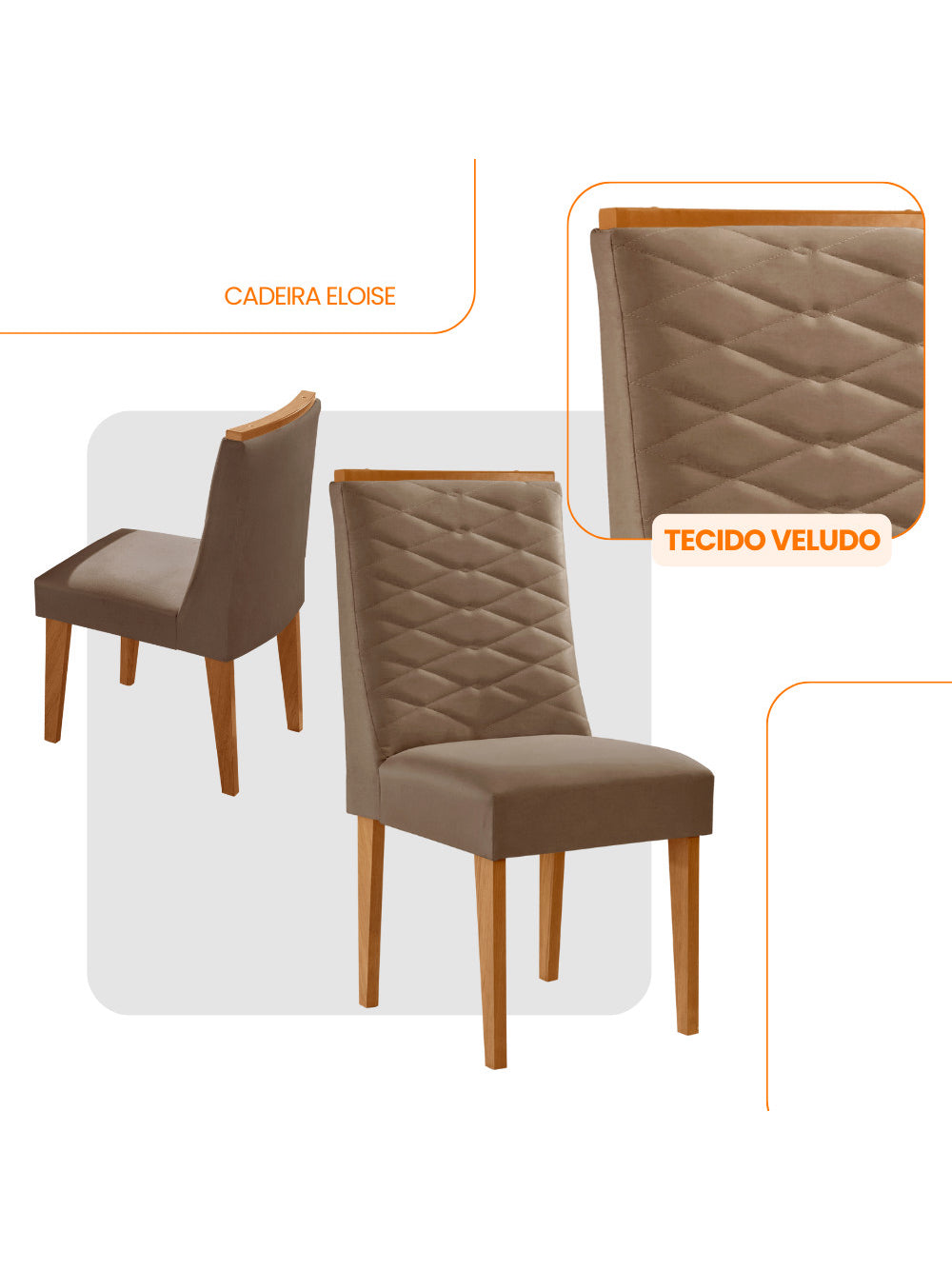 Conjunto com 2 Cadeiras MDF Eloise para Sala de Jantar Moderna Mobilia - Turim 07/Naturale