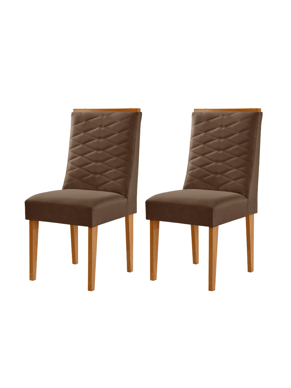 Conjunto com 2 Cadeiras MDF Eloise para Sala de Jantar Moderna Mobilia - Veludo Marrom/Naturalle