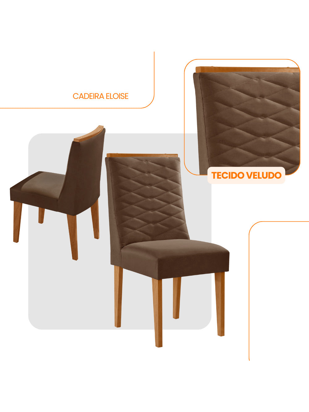 Conjunto com 2 Cadeiras MDF Eloise para Sala de Jantar Moderna Mobilia - Linho Capuccino/Naturale