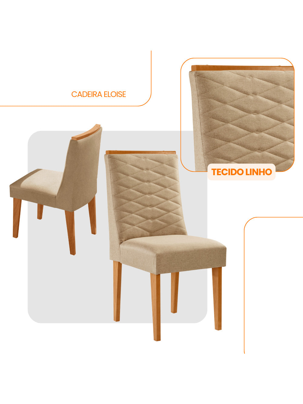 Conjunto com 2 Cadeiras MDF Eloise para Sala de Jantar Moderna Mobilia - Veludo Marrom/Naturalle