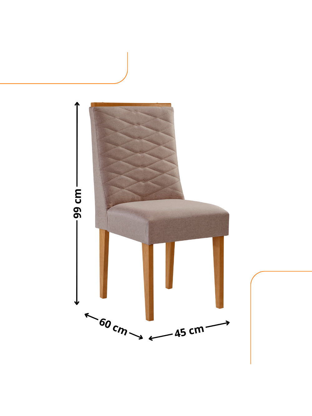 Conjunto com 2 Cadeiras MDF Eloise para Sala de Jantar Moderna Mobilia - Veludo Creme/Naturale