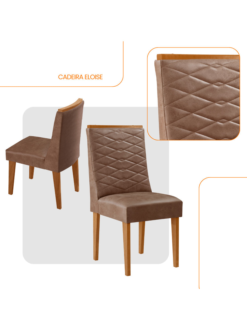 Conjunto com 2 Cadeiras MDF Eloise para Sala de Jantar Moderna Mobilia - Veludo Capuccino/Naturalle