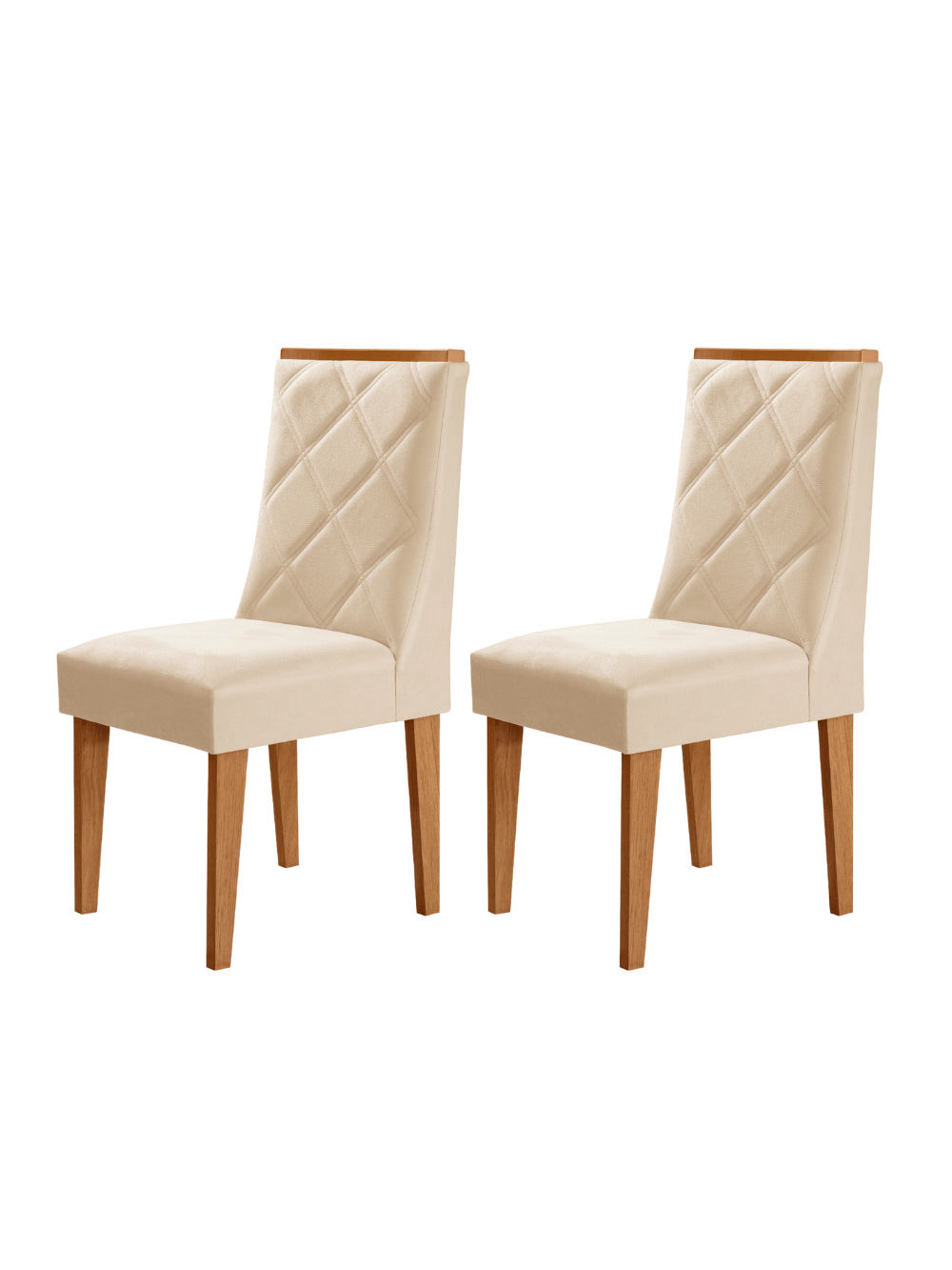 Conjunto com 2 Cadeiras MDF Isadora para Sala de Jantar Moderna Mobília - Veludo Creme/Naturale