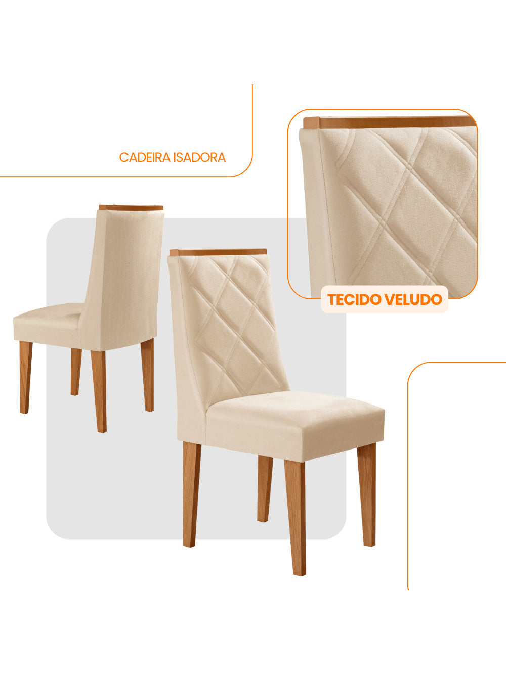 Conjunto com 2 Cadeiras MDF Isadora para Sala de Jantar Moderna Mobília - Tork/Naturale