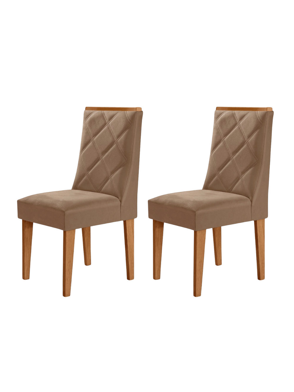 Conjunto com 2 Cadeiras MDF Isadora para Sala de Jantar Moderna Mobília - Veludo Capuccino/Naturalle