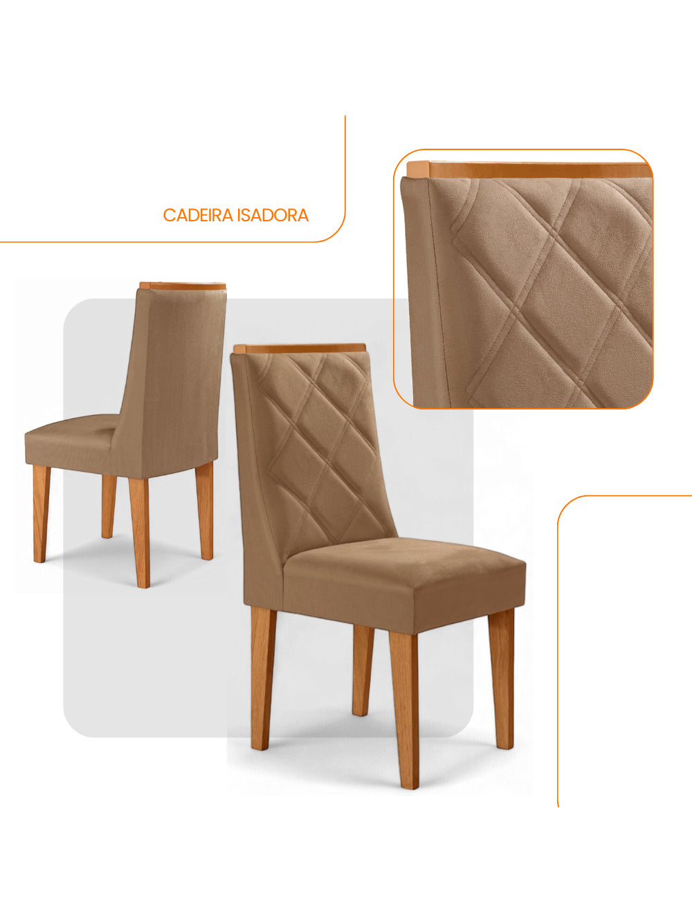 Conjunto com 2 Cadeiras MDF Isadora para Sala de Jantar Moderna Mobília - Turim 07/Naturale