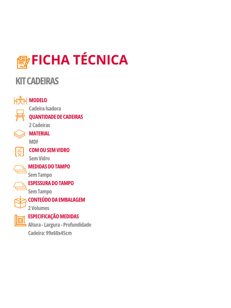 Conjunto com 2 Cadeiras MDF Isadora para Sala de Jantar Moderna Mobília