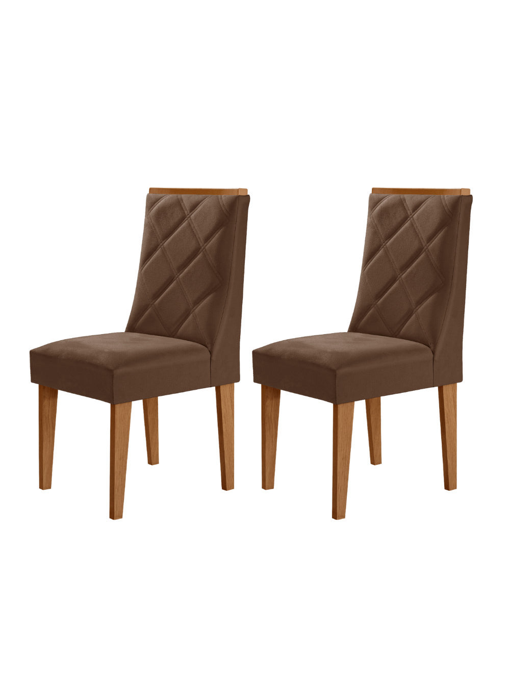 Conjunto com 2 Cadeiras MDF Isadora para Sala de Jantar Moderna Mobília - Veludo Marrom/Naturalle