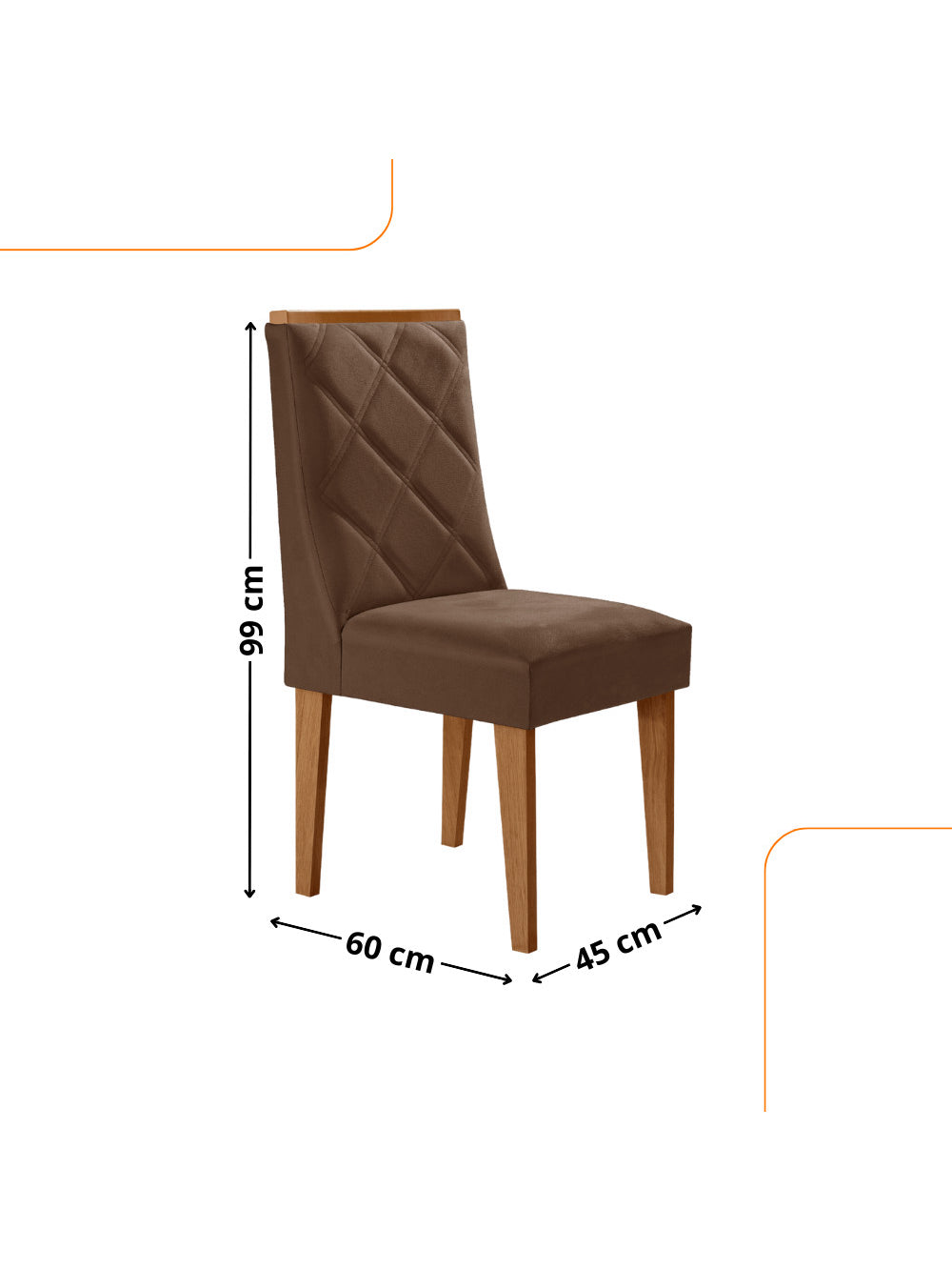 Conjunto com 2 Cadeiras MDF Isadora para Sala de Jantar Moderna Mobília - Veludo Creme/Naturale