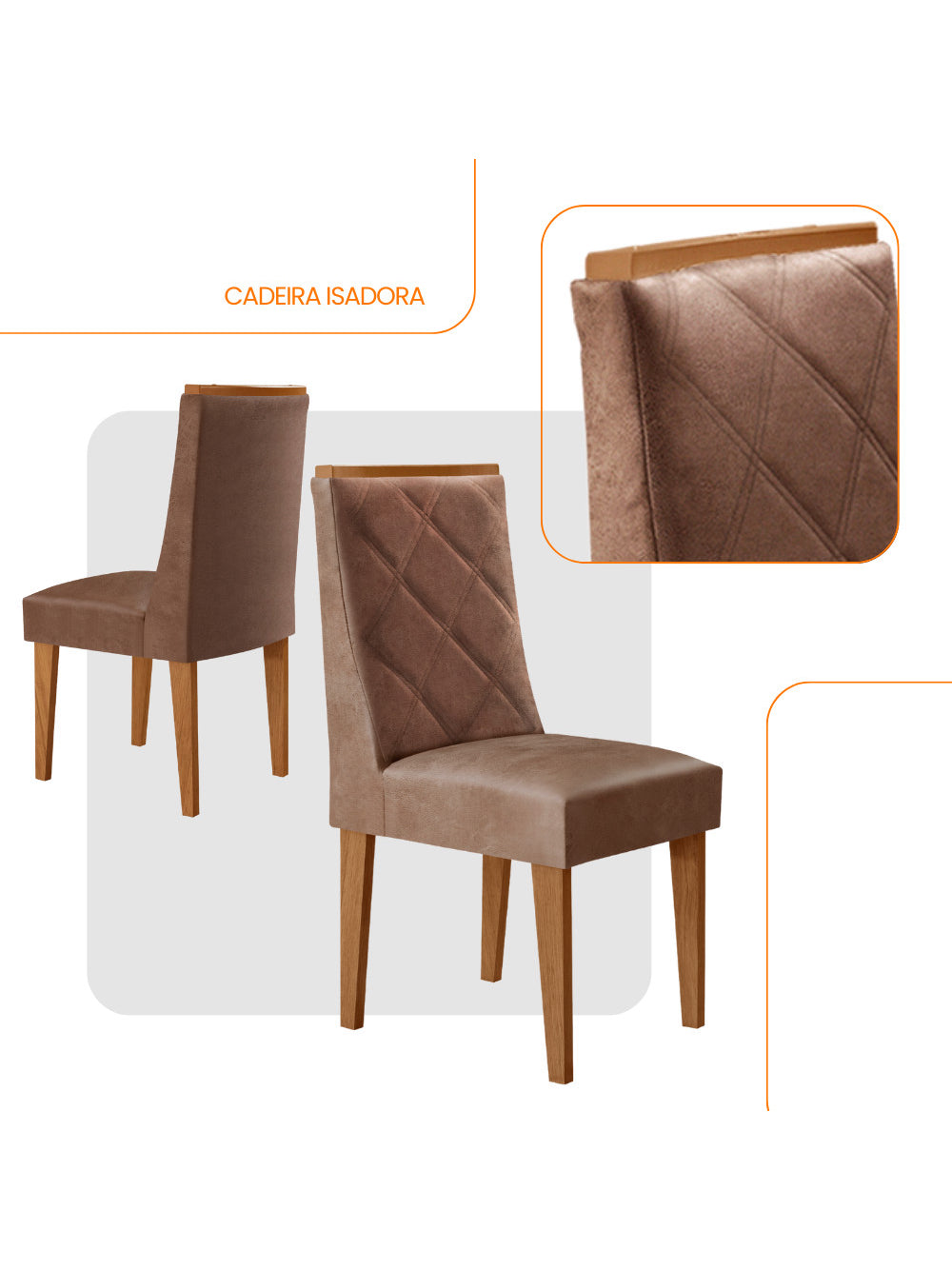 Conjunto com 2 Cadeiras MDF Isadora para Sala de Jantar Moderna Mobília - Veludo Capuccino/Naturalle