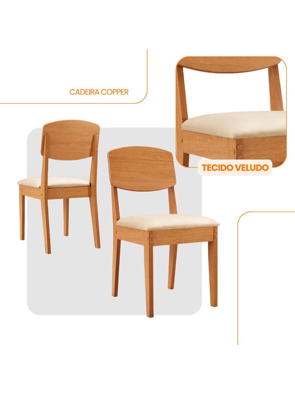 Conjunto com 2 Cadeiras MDF Copper para Sala de Jantar Moderna Mobília - Tork/Naturale
