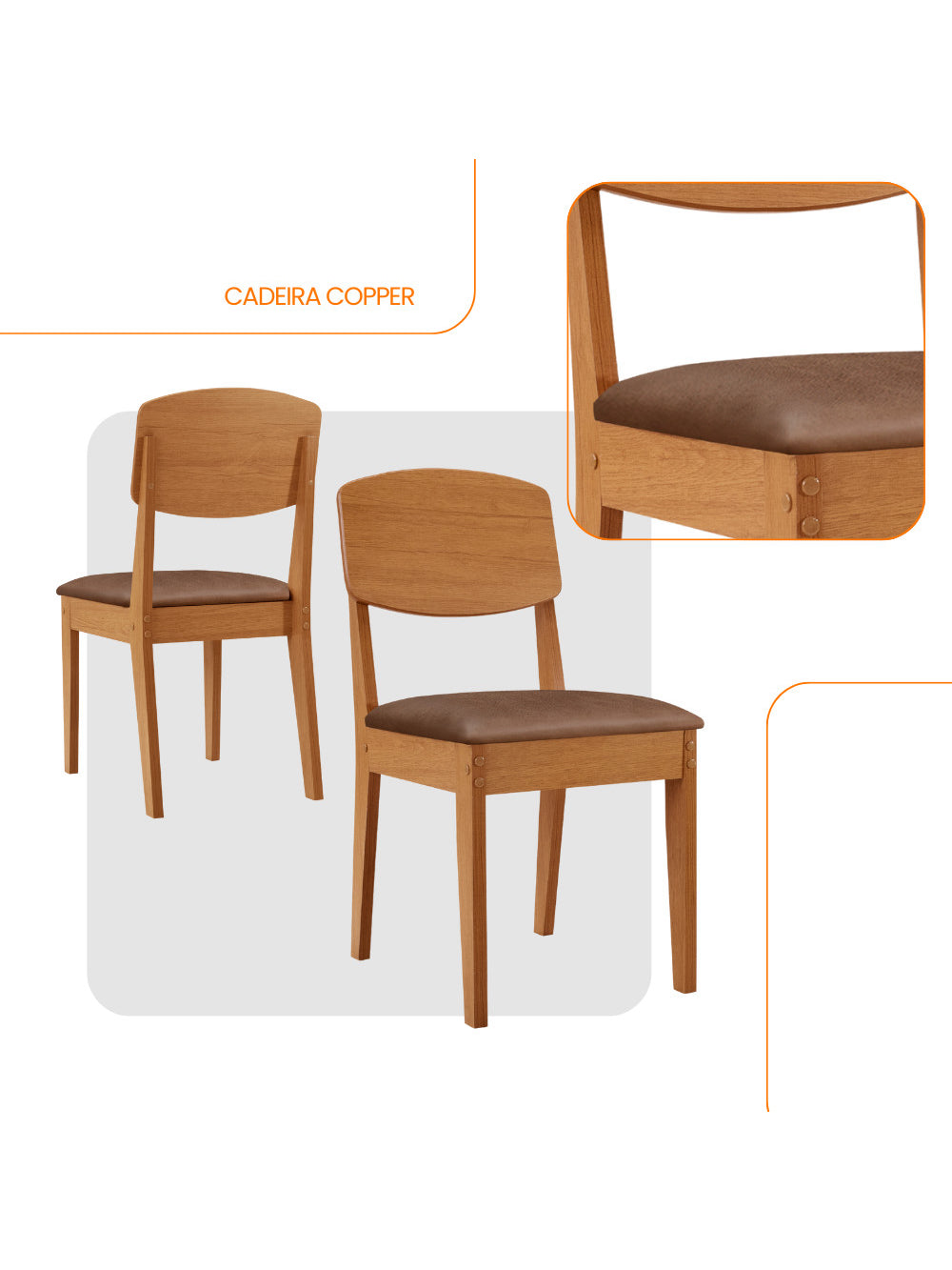 Conjunto com 2 Cadeiras MDF Copper para Sala de Jantar Moderna Mobília - Tork/Naturale