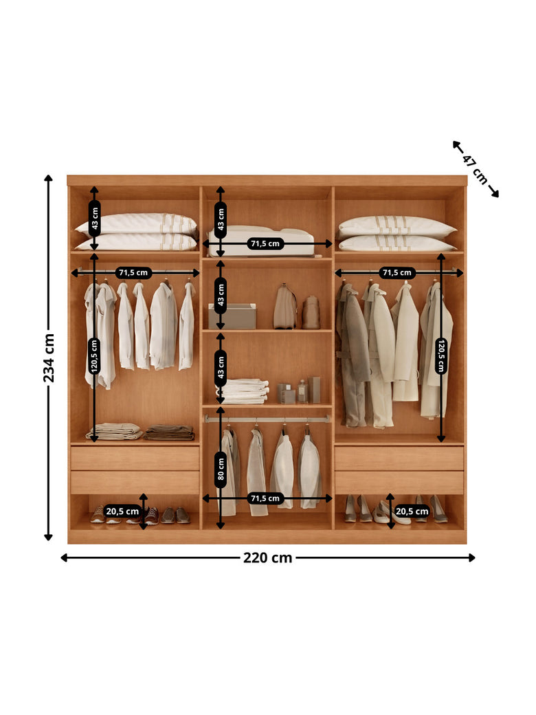 Guarda Roupa Casal Kiev 100 MDF 6 Portas e 4 Gavetas