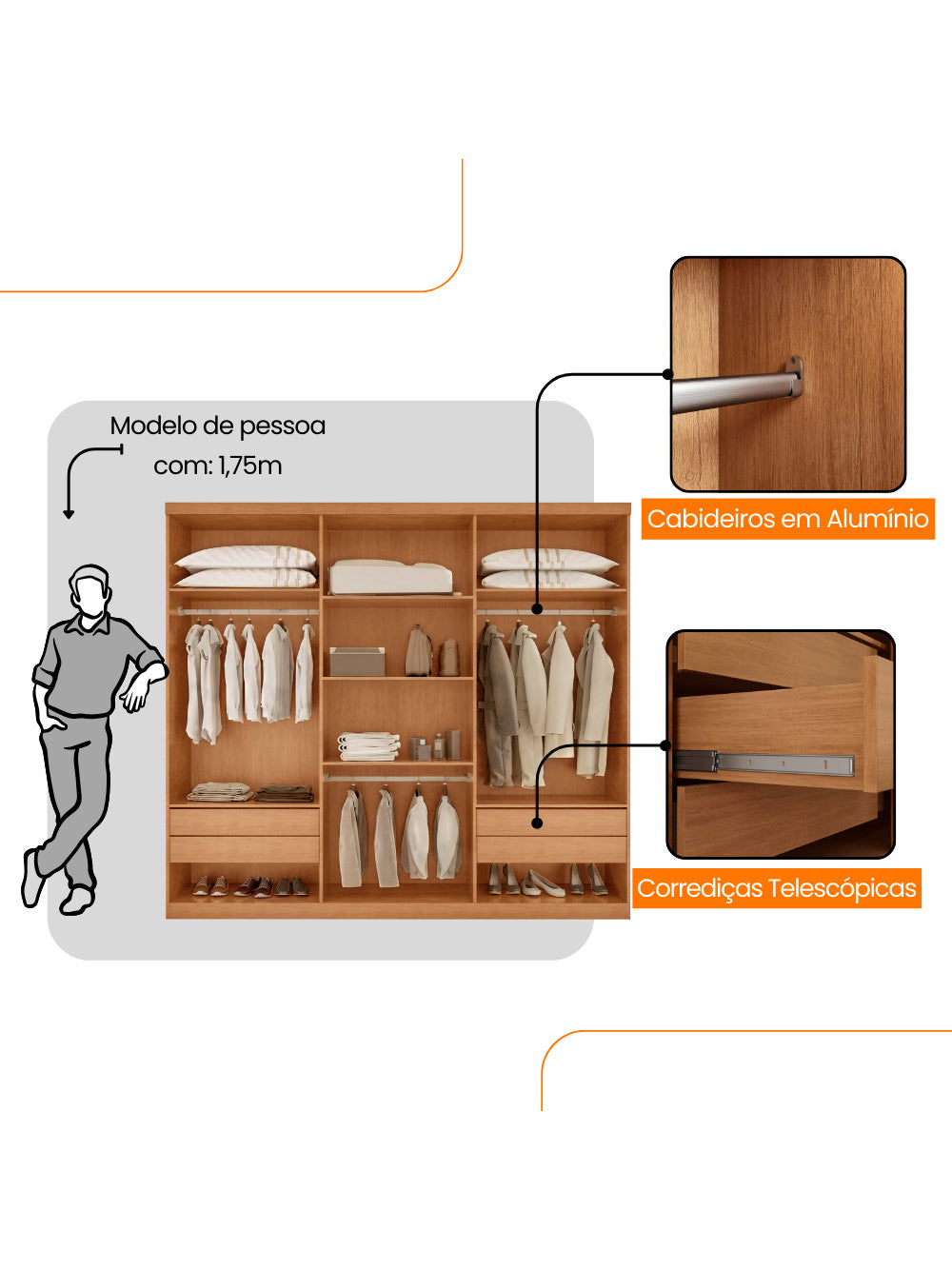 Guarda Roupa Casal Kiev 100 MDF 6 Portas e 4 Gavetas