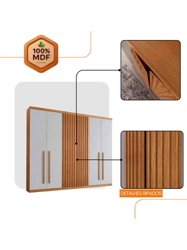 Guarda Roupa Casal Kiev 100 MDF 6 Portas e 4 Gavetas
