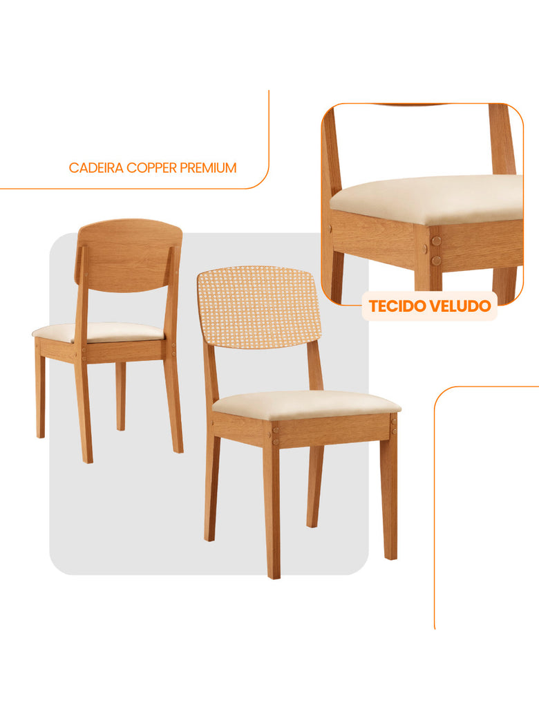 Conjunto com 2 Cadeiras MDF Copper Premium para Sala de Jantar Moderna Mobília