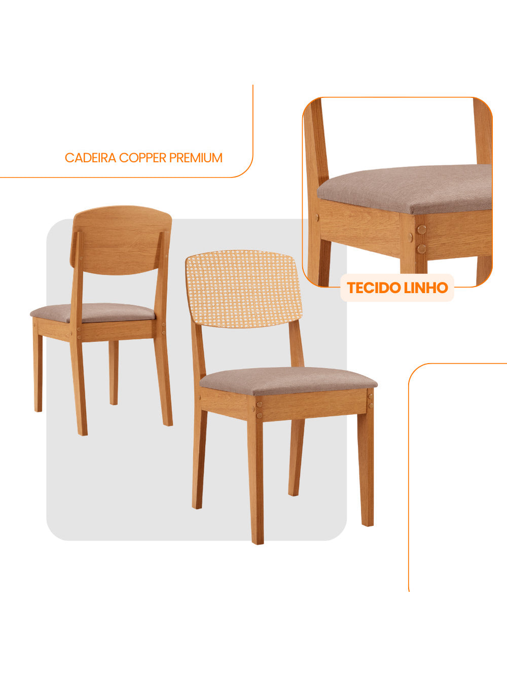 Conjunto com 2 Cadeiras MDF Copper Premium para Sala de Jantar Moderna Mobília - Veludo Creme/Naturale
