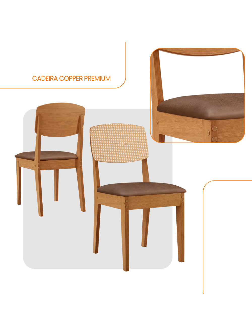 Conjunto com 2 Cadeiras MDF Copper Premium para Sala de Jantar Moderna Mobília
