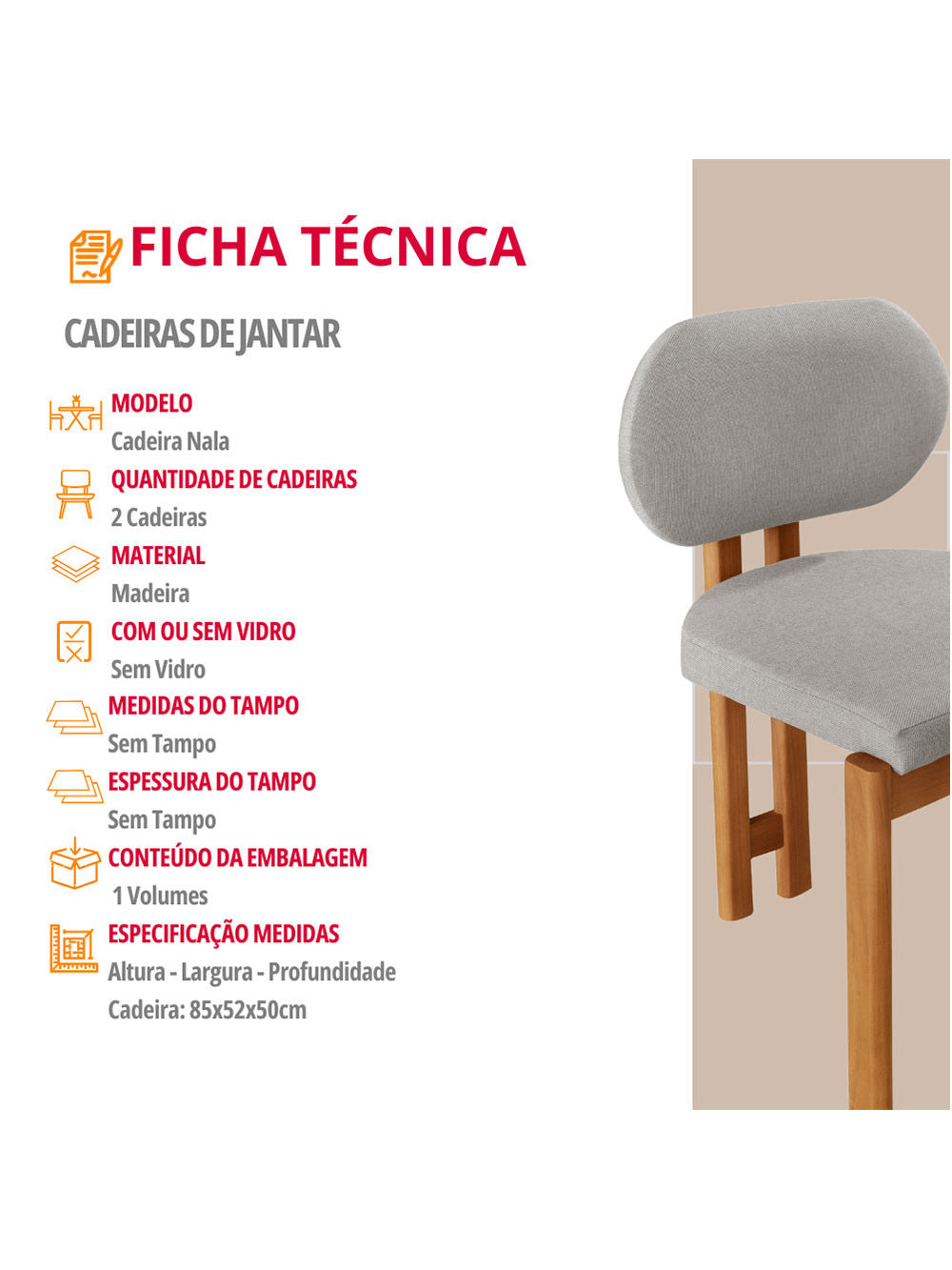 Conjunto com 2 Cadeiras Madeira Nala