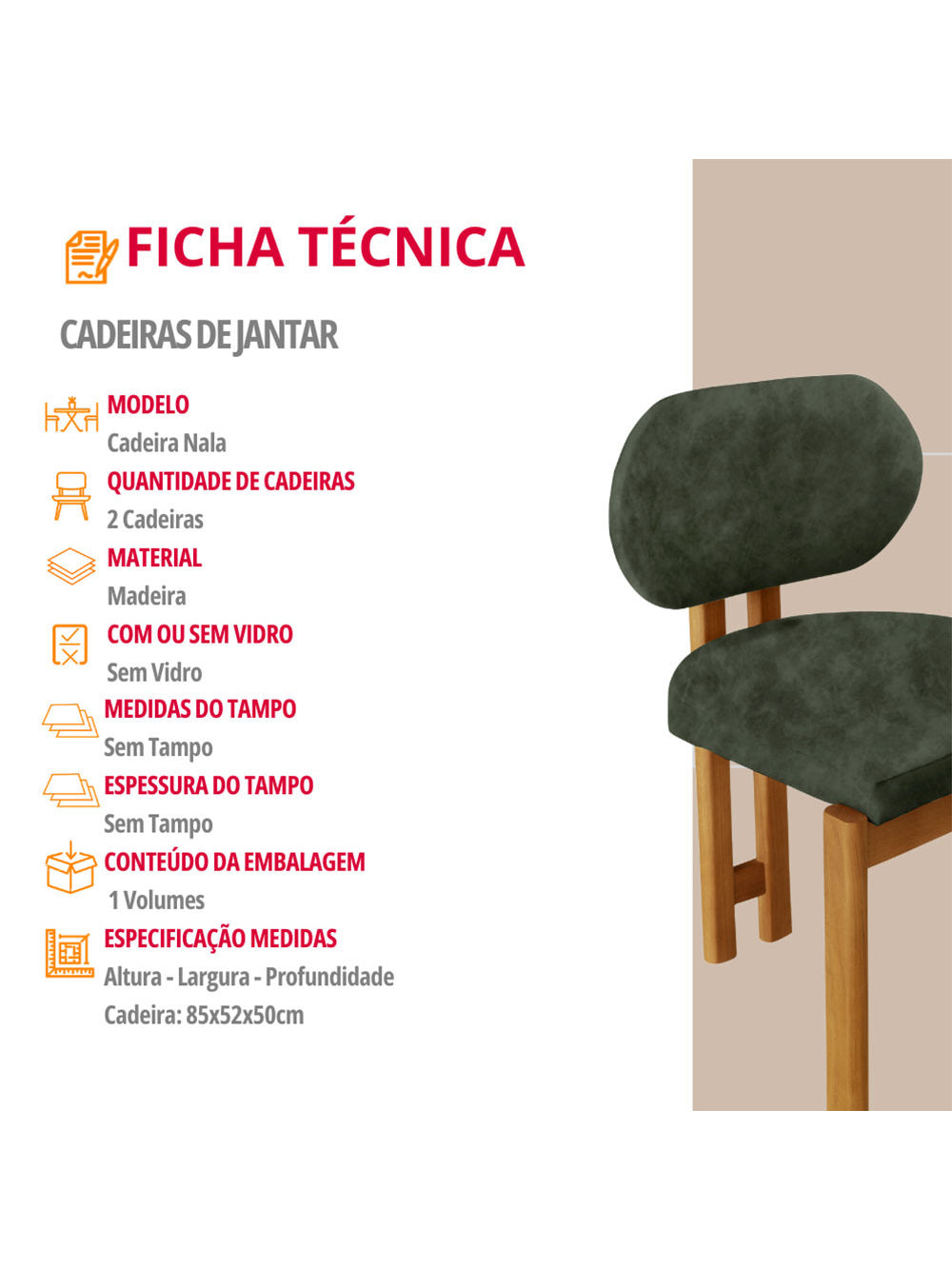 Conjunto com 2 Cadeiras Madeira Nala