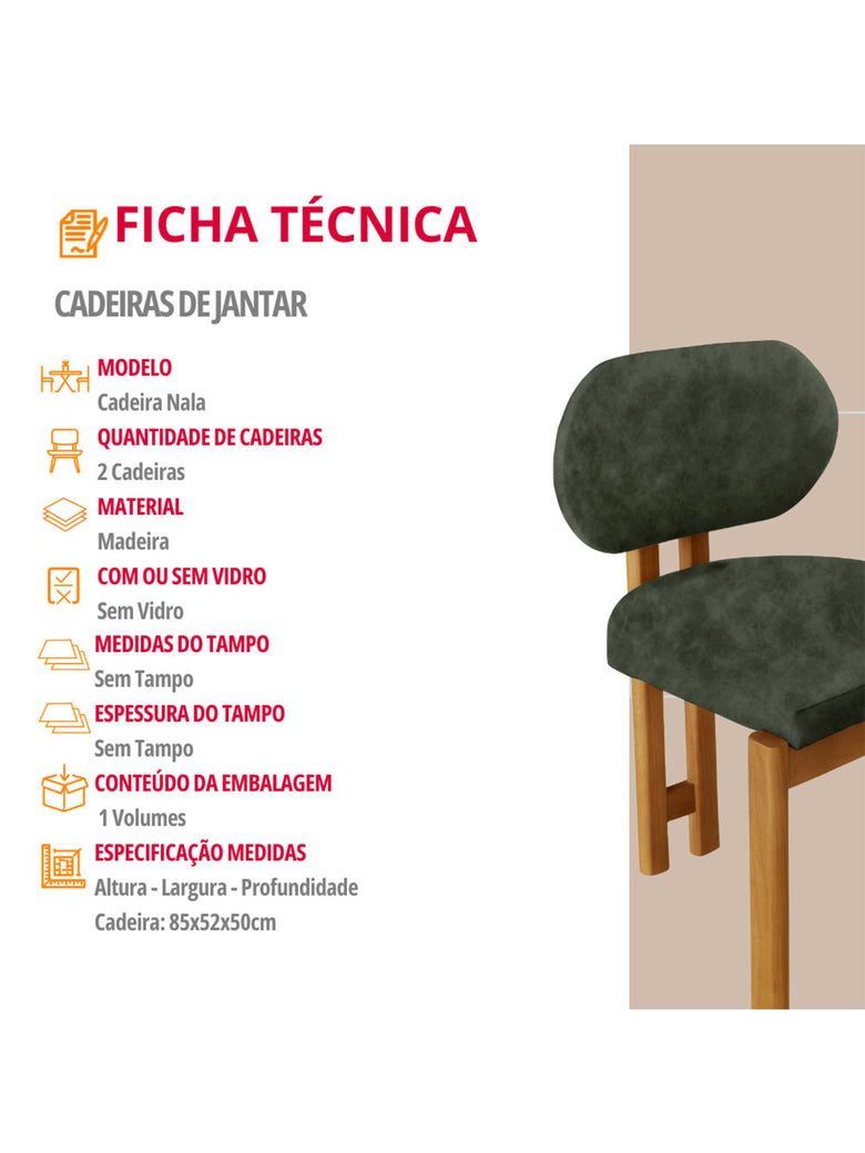 Conjunto com 2 Cadeiras Madeira Nala