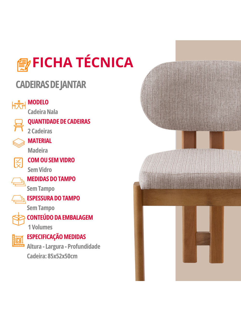 Conjunto com 2 Cadeiras Madeira Nala
