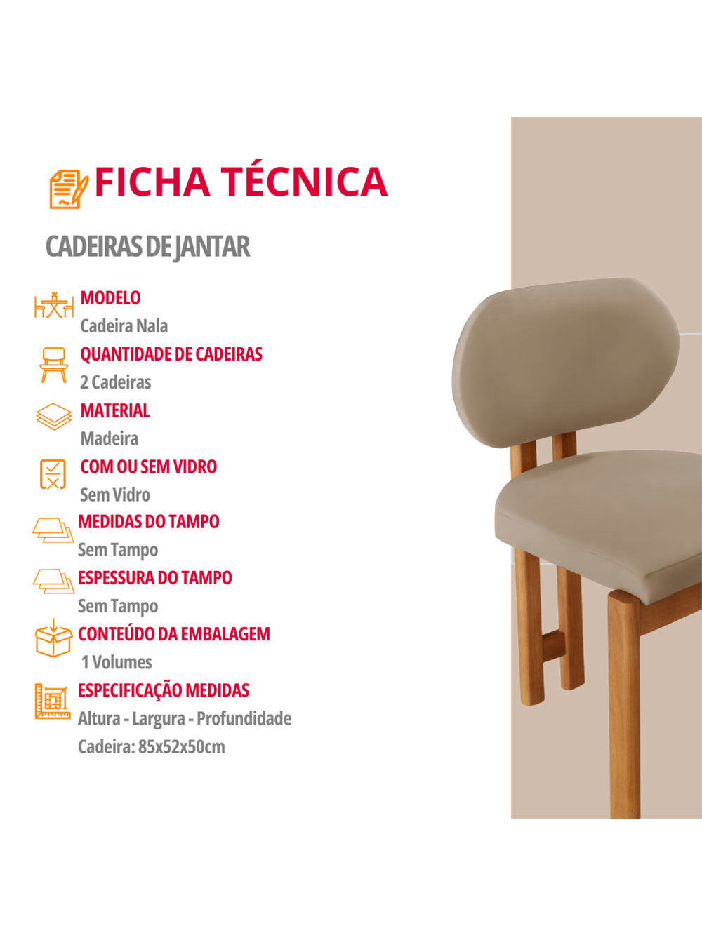 Conjunto com 2 Cadeiras Madeira Nala