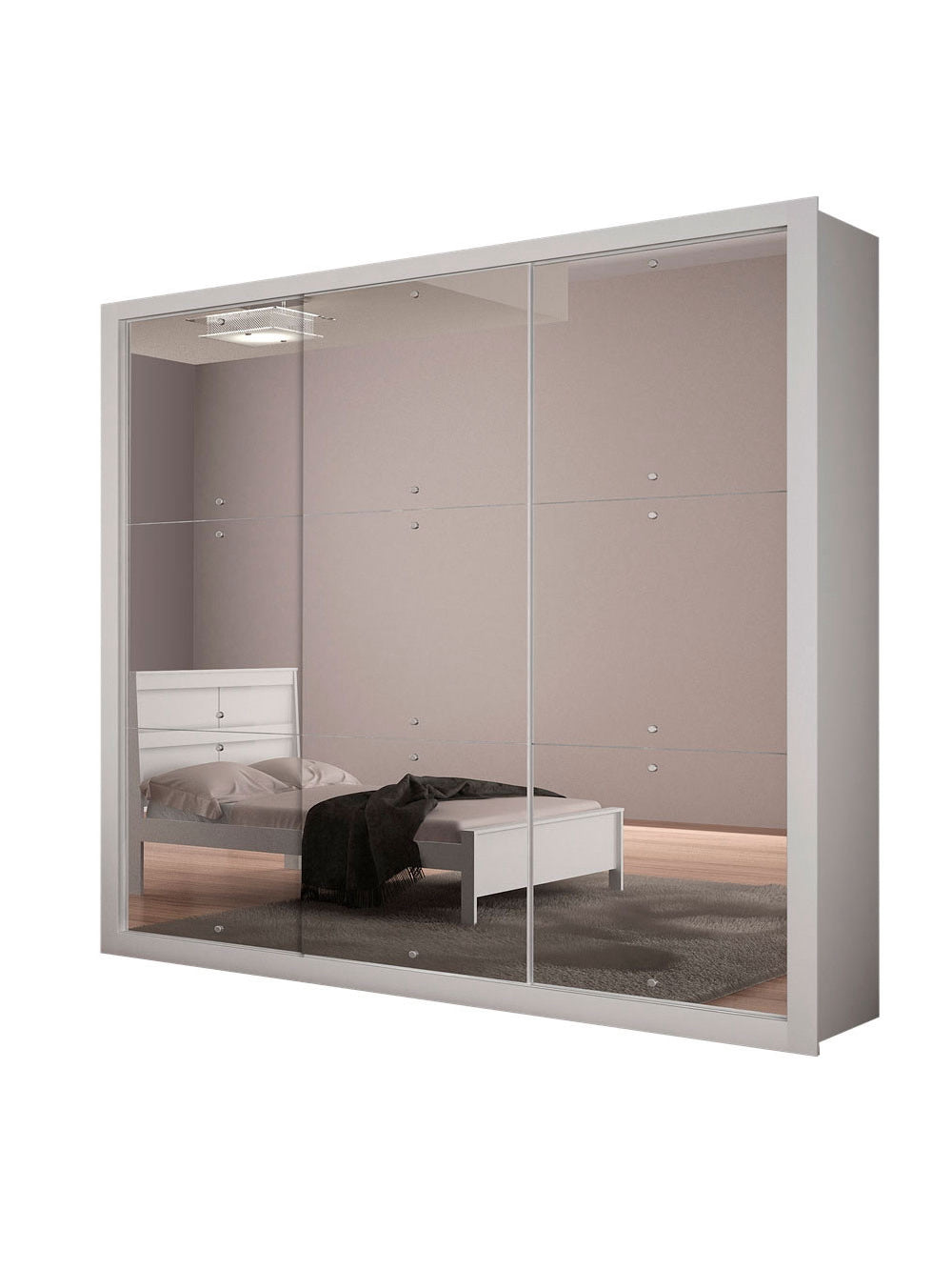 Guarda Roupa Casal Veneza Gold 3 Portas 4 Gavetas MDF e Espelho Rufato - Branco