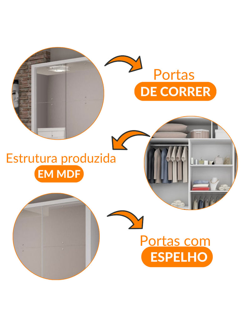 Guarda Roupa Casal Veneza Gold 3 Portas 4 Gavetas MDF e Espelho Rufato