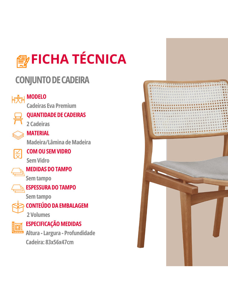 Conjunto com 2 Cadeiras Madeira Eva Premium Moderna Mobília