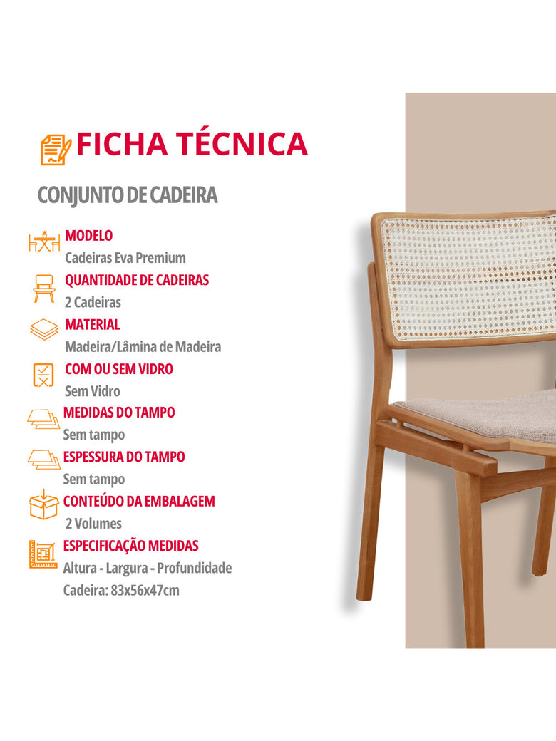 Conjunto com 2 Cadeiras Madeira Eva Premium Moderna Mobília