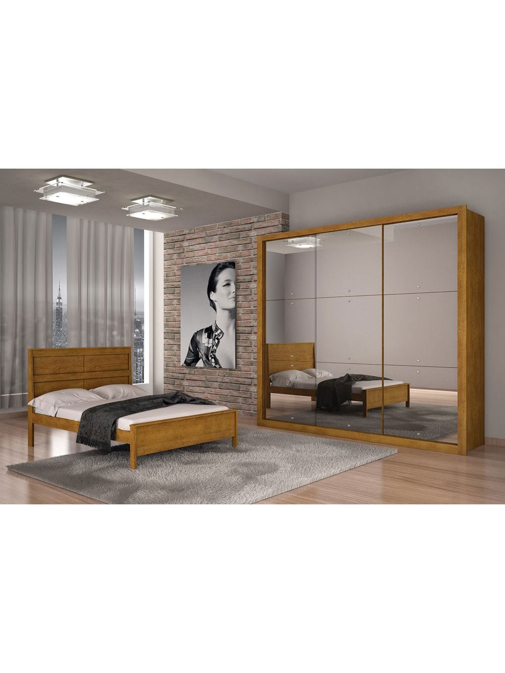 Guarda Roupa Casal Veneza Gold 3 Portas 4 Gavetas MDF e Espelho Rufato - Branco