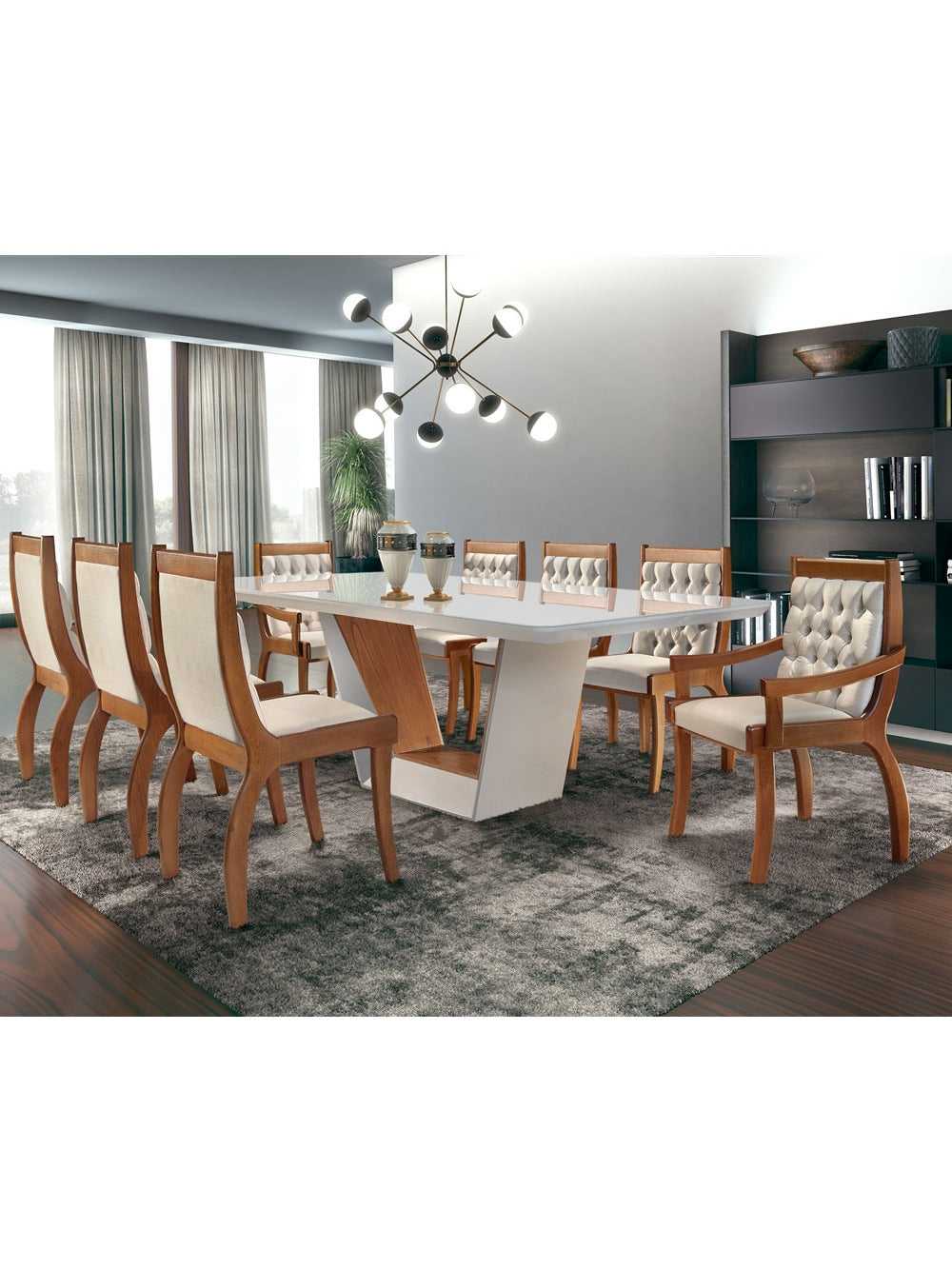 Mesa para Sala de Jantar Rubi 220cm em Madeira e Vidro Mobillare