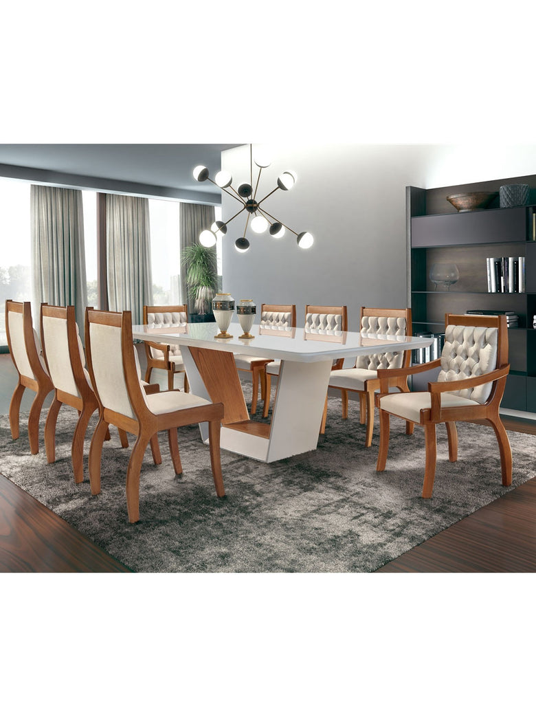 Mesa para Sala de Jantar Rubi 220cm em Madeira e Vidro Mobillare