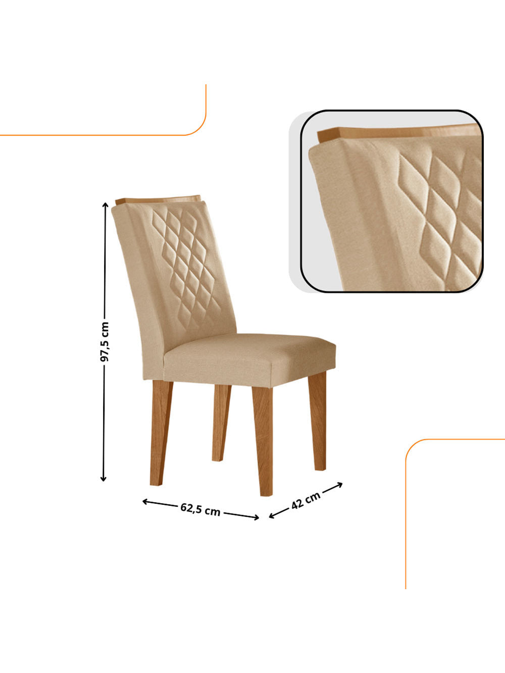 Sala de Jantar Milena MDF com Vidro Canto Reto 6 Cadeiras Rufato