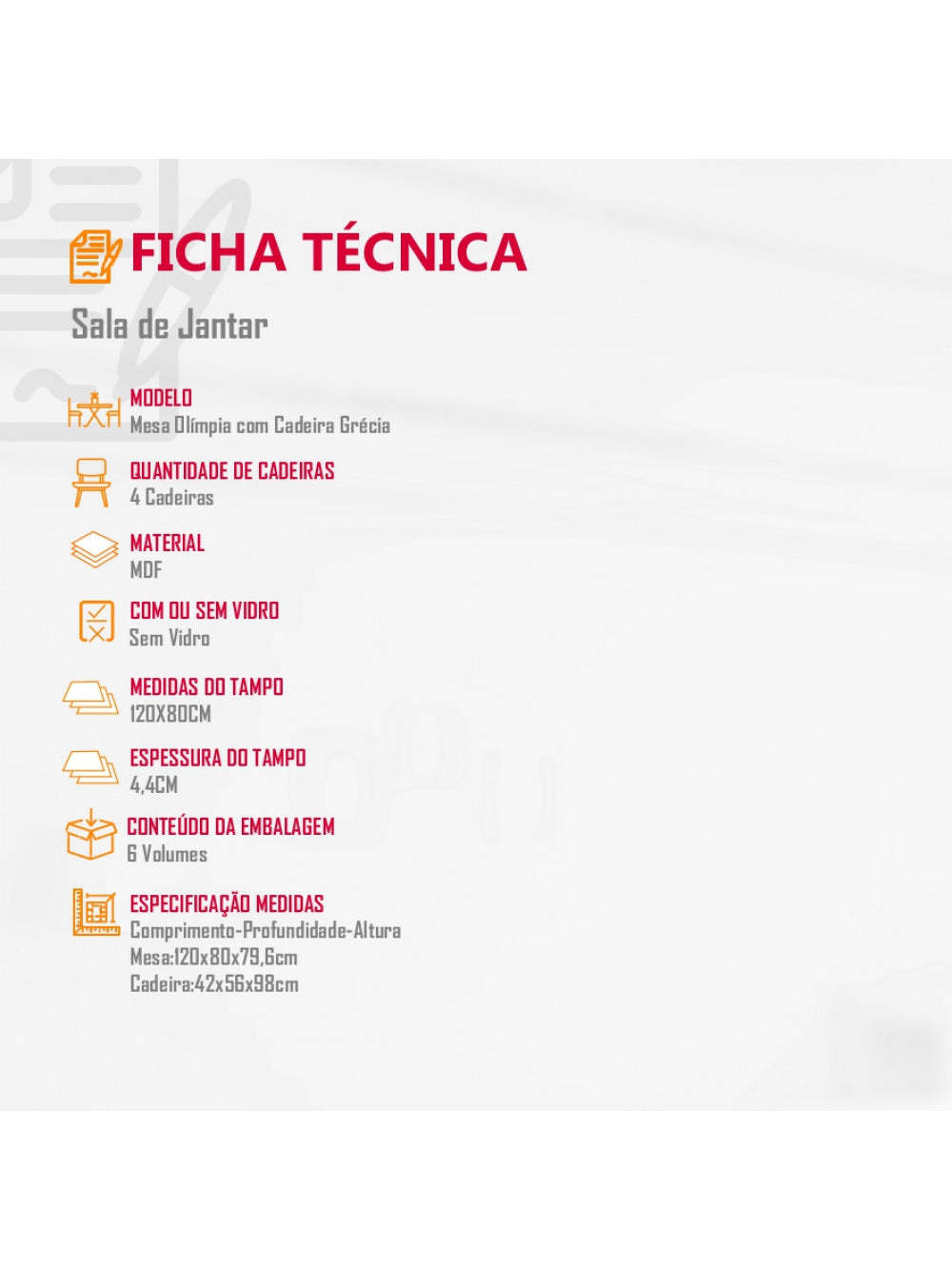 Conjunto Sala de Jantar Olimpia com 4 Cadeiras Grécia Rufato