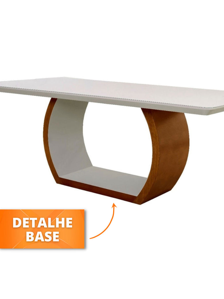Mesa de Jantar Bella 220cm em Madeira Maciça e Vidro Mobillare