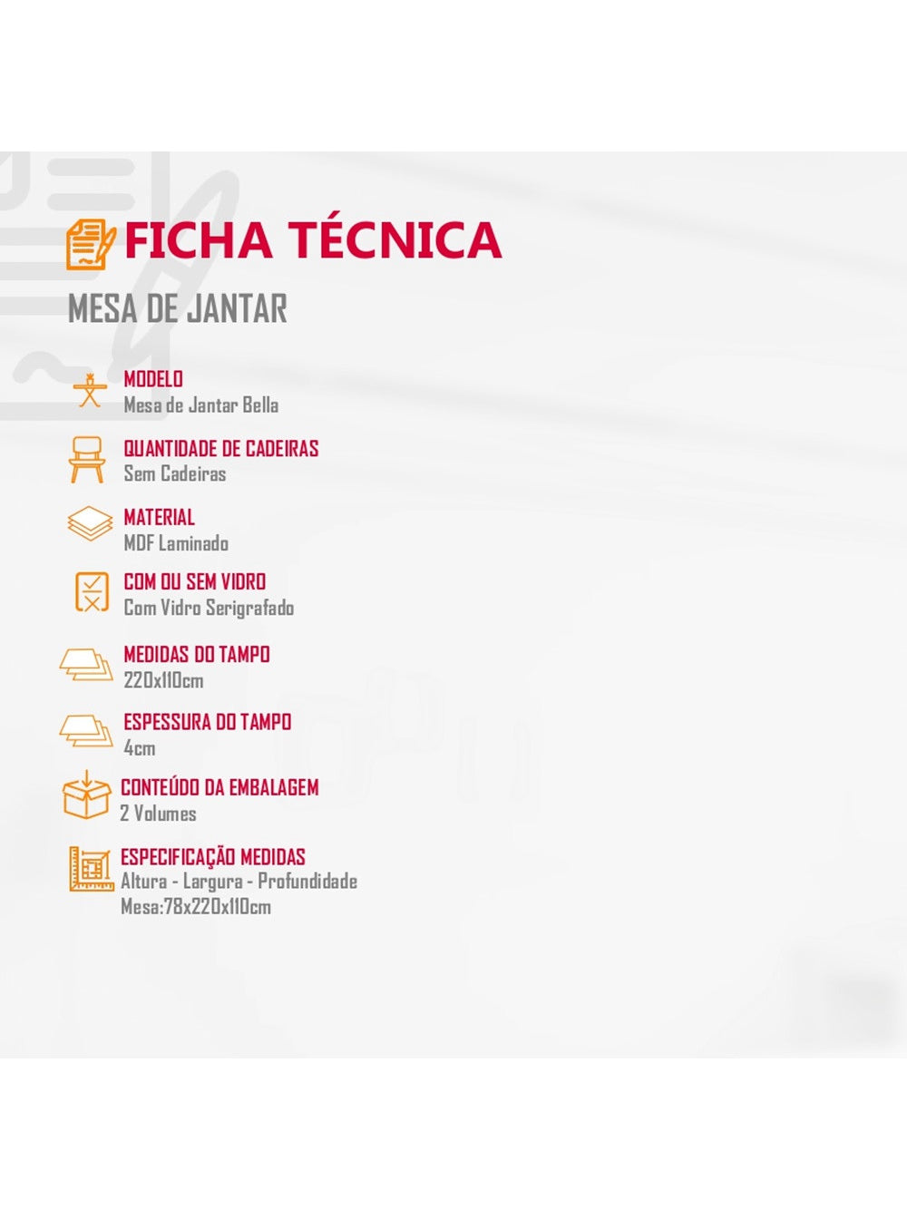 Mesa de Jantar Bella 220cm em Madeira Maciça e Vidro Mobillare