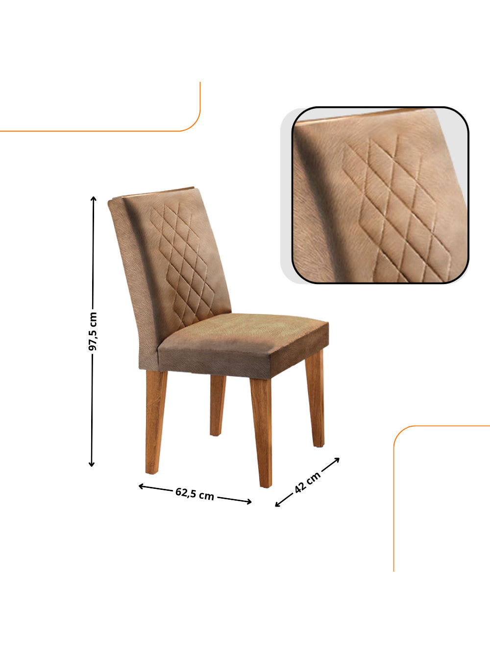 Sala de Jantar Milena MDF com Vidro Canto Reto 6 Cadeiras Rufato - Imbuia/Off W/Serig. Off White/Veludo Cre