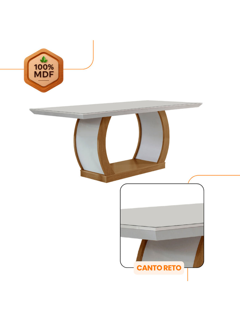 Sala de Jantar Milena MDF com Vidro Canto Reto 6 Cadeiras Rufato