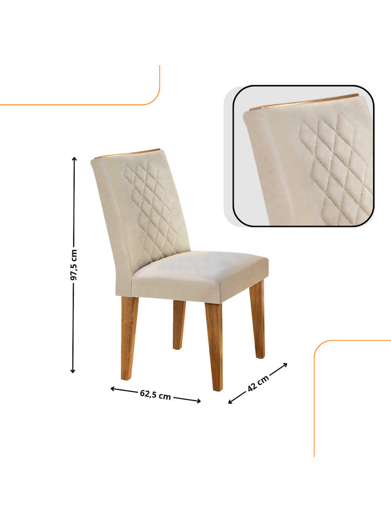 Sala de Jantar Milena MDF com Vidro Canto Reto 6 Cadeiras Rufato