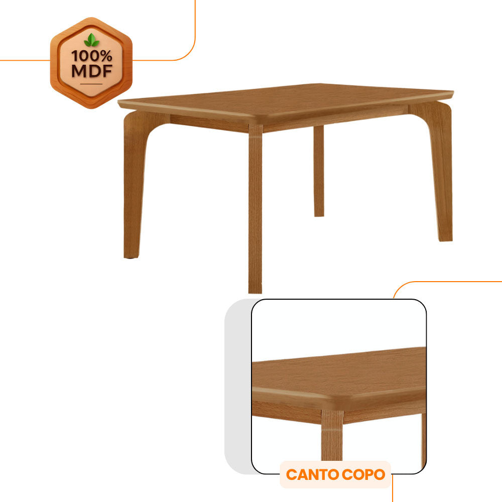 Mesa de Jantar Liz 120cm Tampo MDF Canto Copo Moderna Mobília