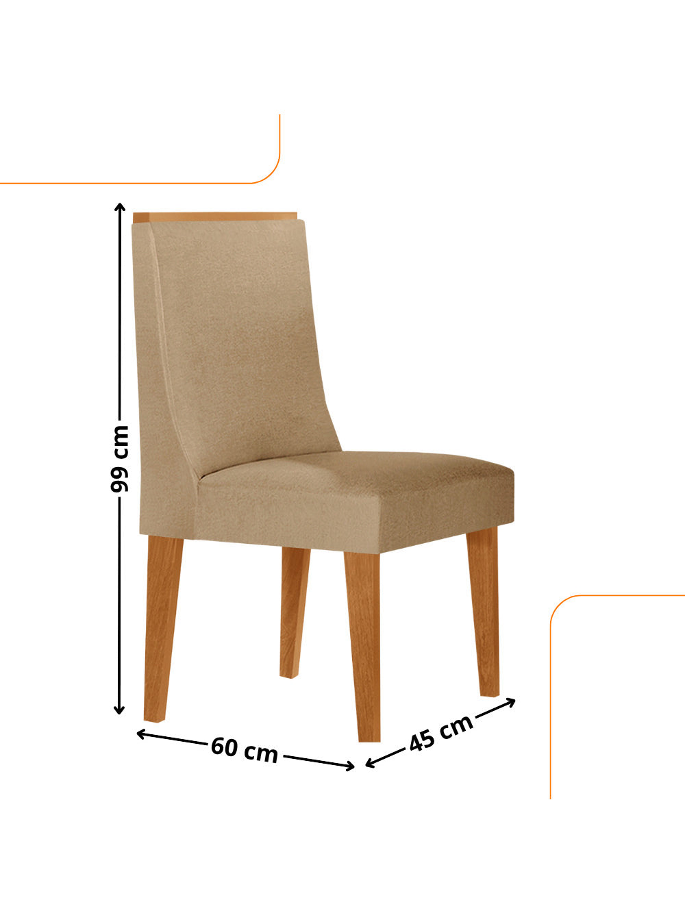 Conjunto com 2 Cadeiras MDF Lisboa para Sala de Jantar Moderna Mobília - Veludo Marrom/Naturalle