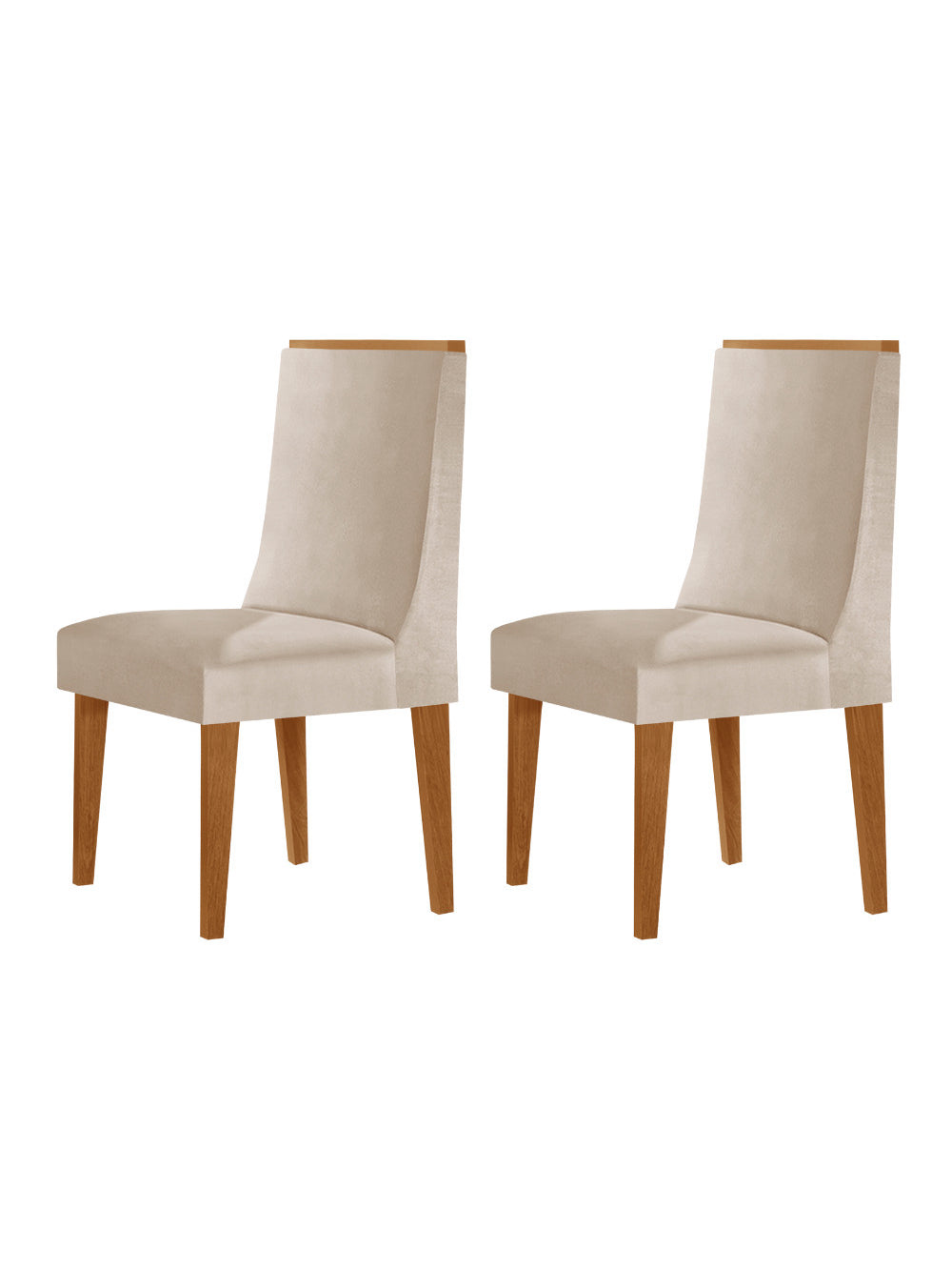 Conjunto com 2 Cadeiras MDF Lisboa para Sala de Jantar Moderna Mobília - Veludo Creme/Naturale