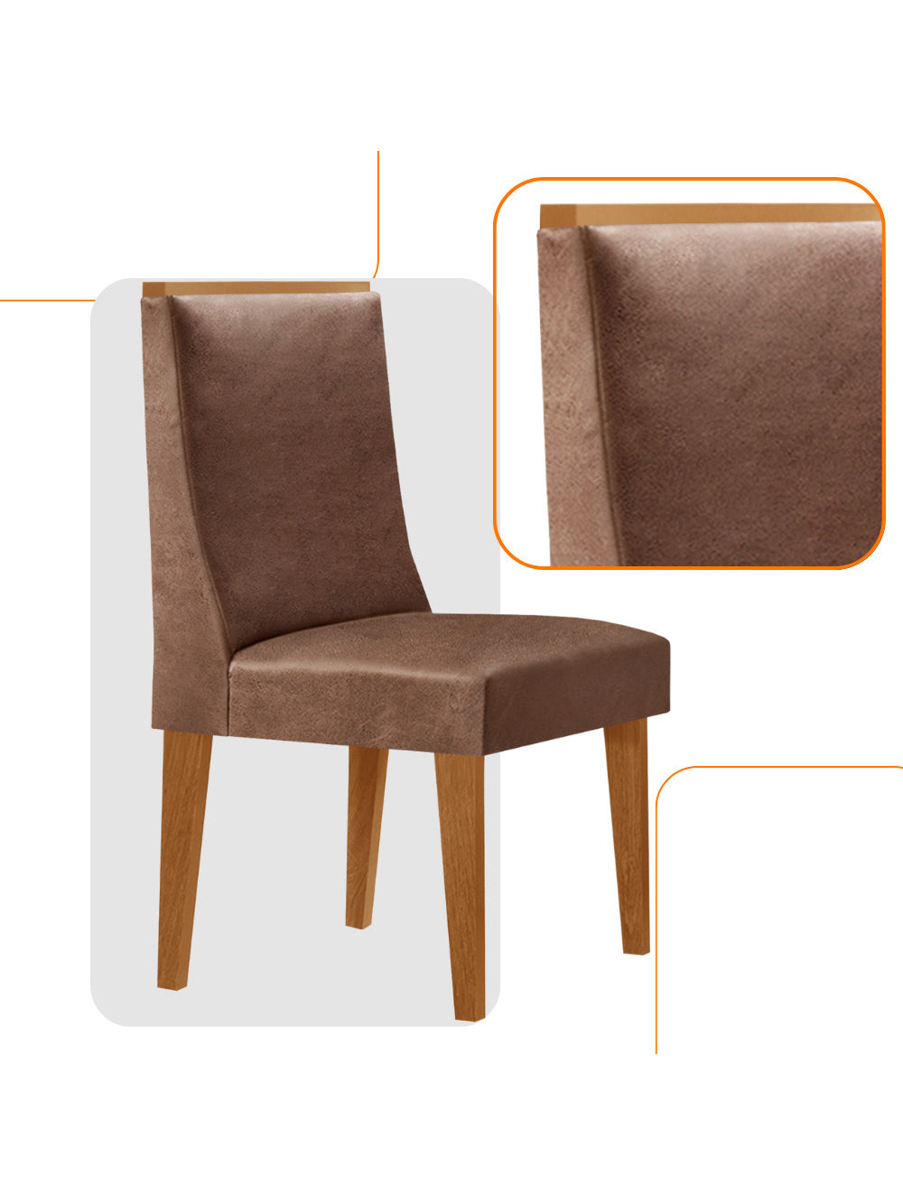 Conjunto com 2 Cadeiras MDF Lisboa para Sala de Jantar Moderna Mobília - Veludo Capuccino/Naturalle