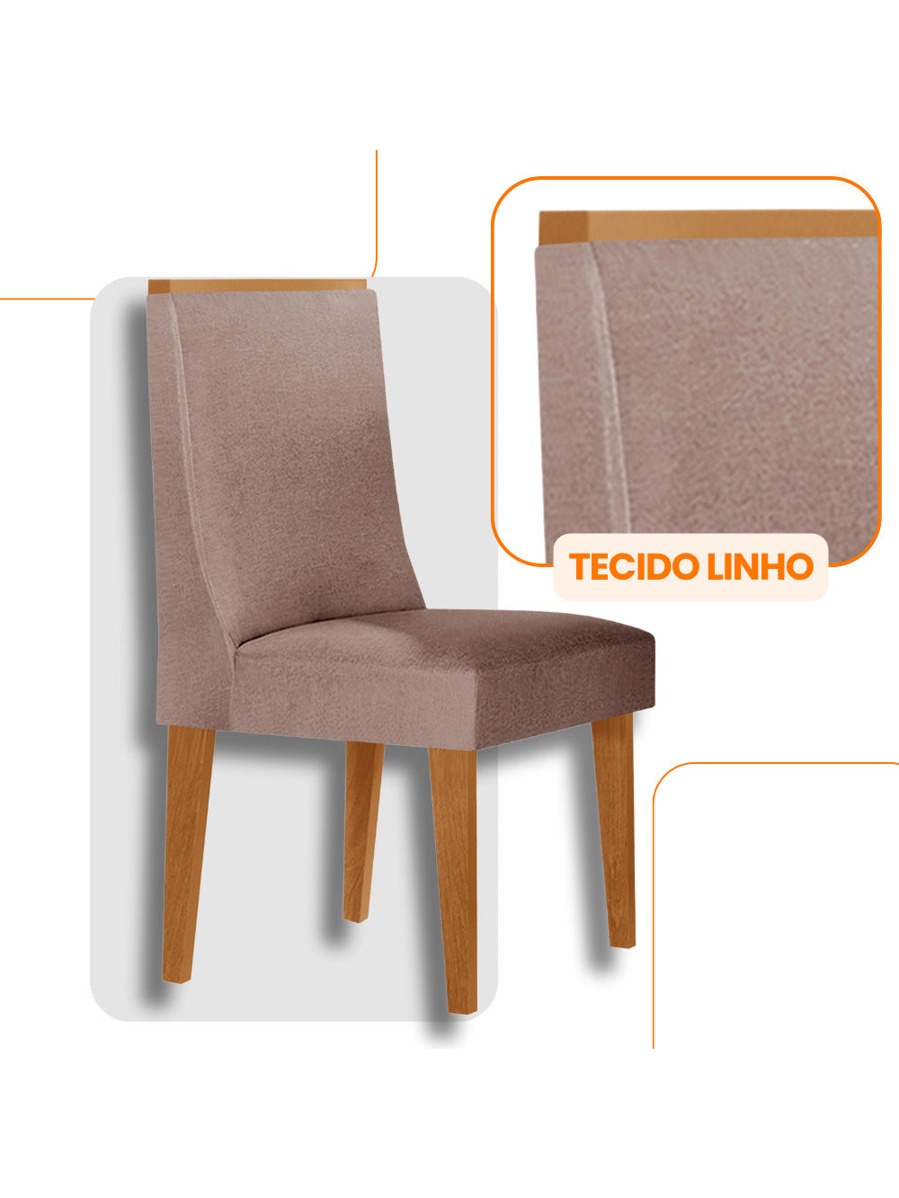 Conjunto com 2 Cadeiras MDF Lisboa para Sala de Jantar Moderna Mobília - Veludo Creme/Naturale