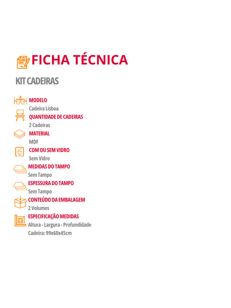 Conjunto com 2 Cadeiras MDF Lisboa para Sala de Jantar Moderna Mobília