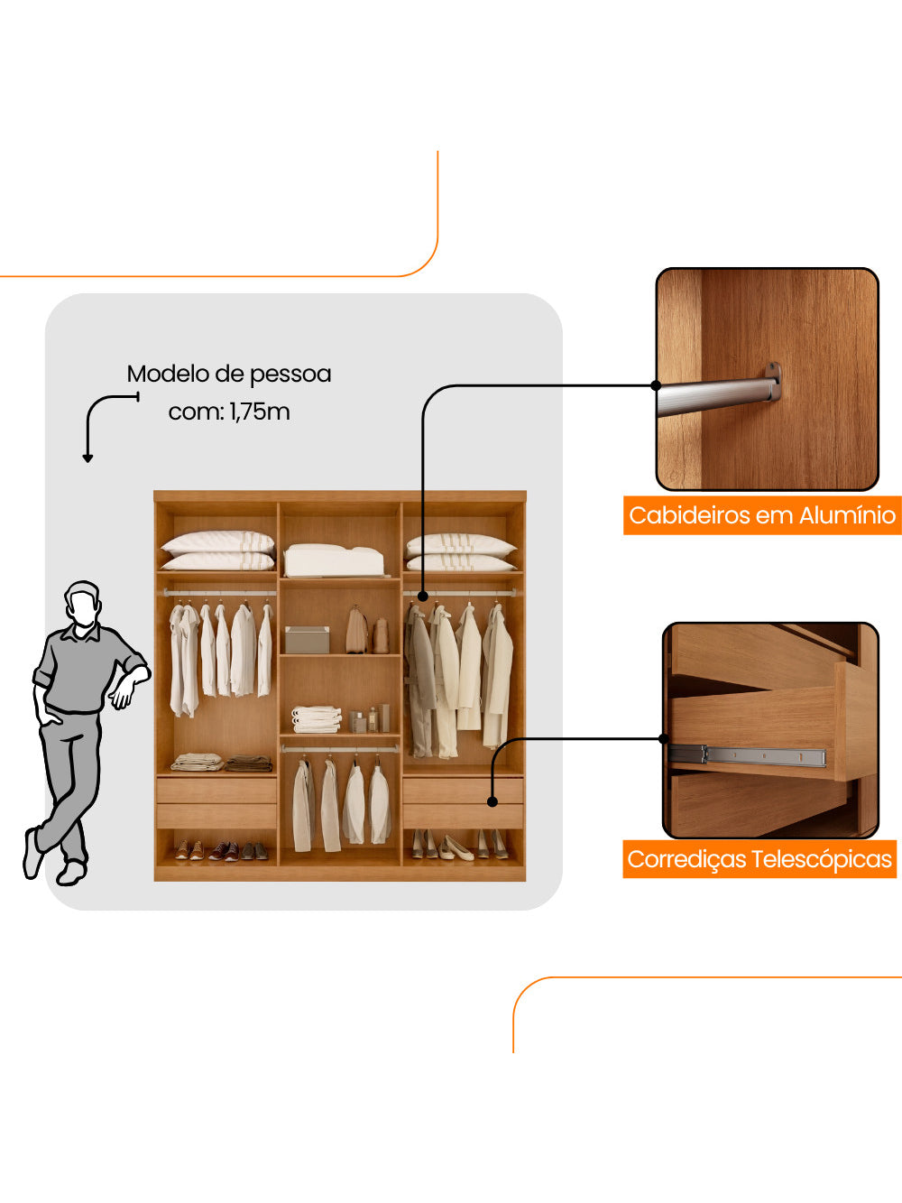 Guarda Roupa Casal Boston 6 Portas e 4 Gavetas MDF Moderna