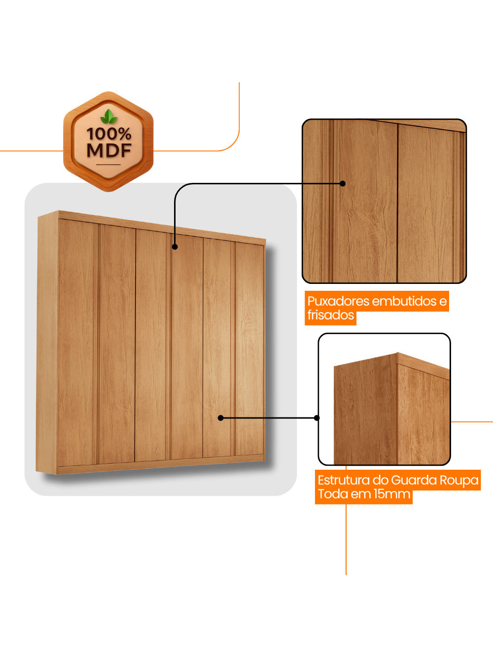 Guarda Roupa Casal Boston 6 Portas e 4 Gavetas MDF Moderna